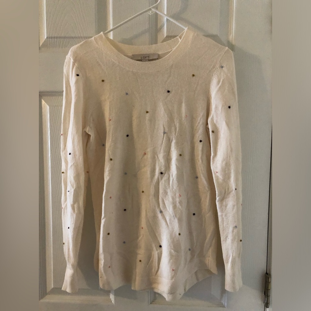 Loft Cream Sweater with multicolor dots, XS